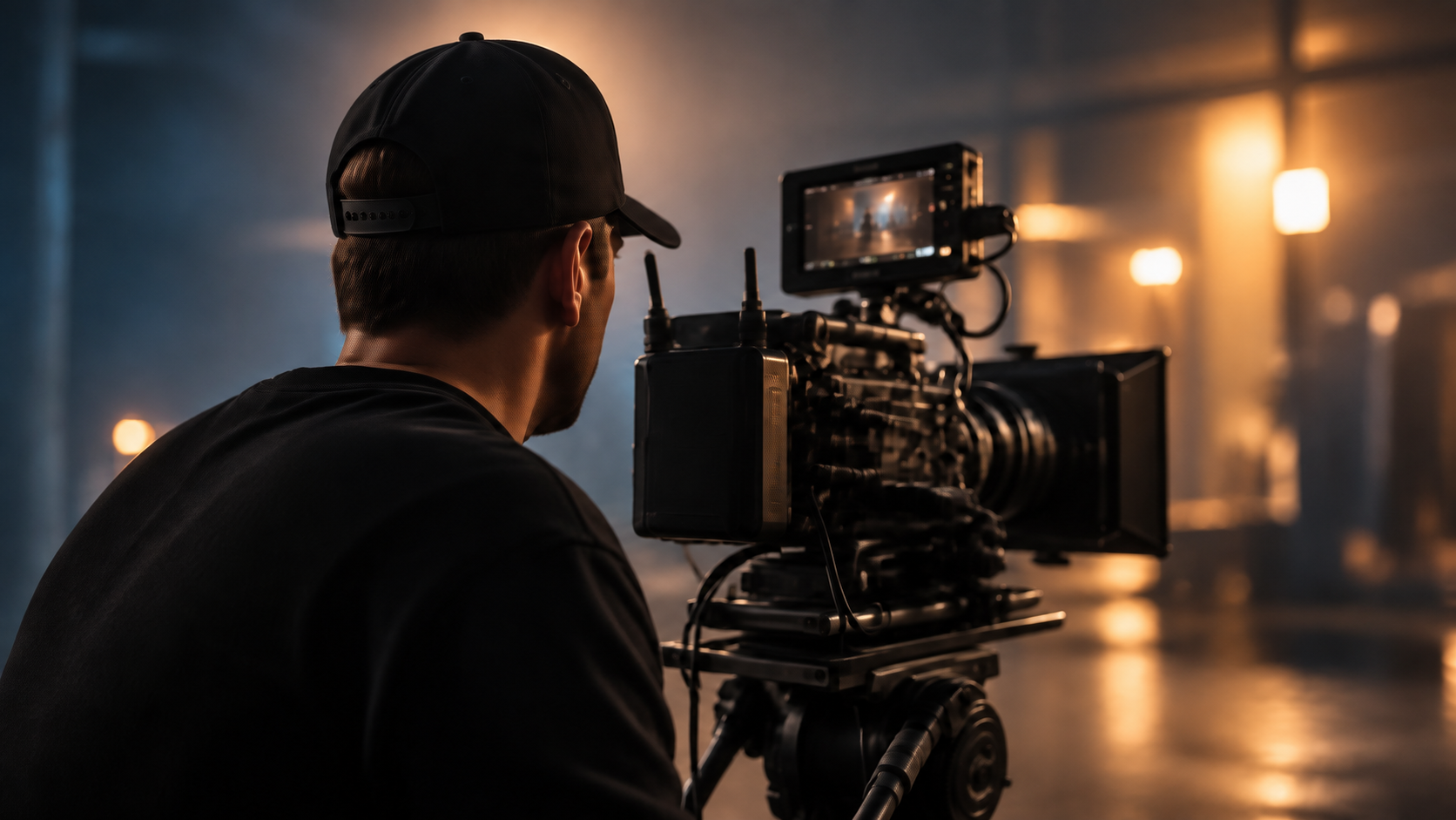 Camera operator filming on set