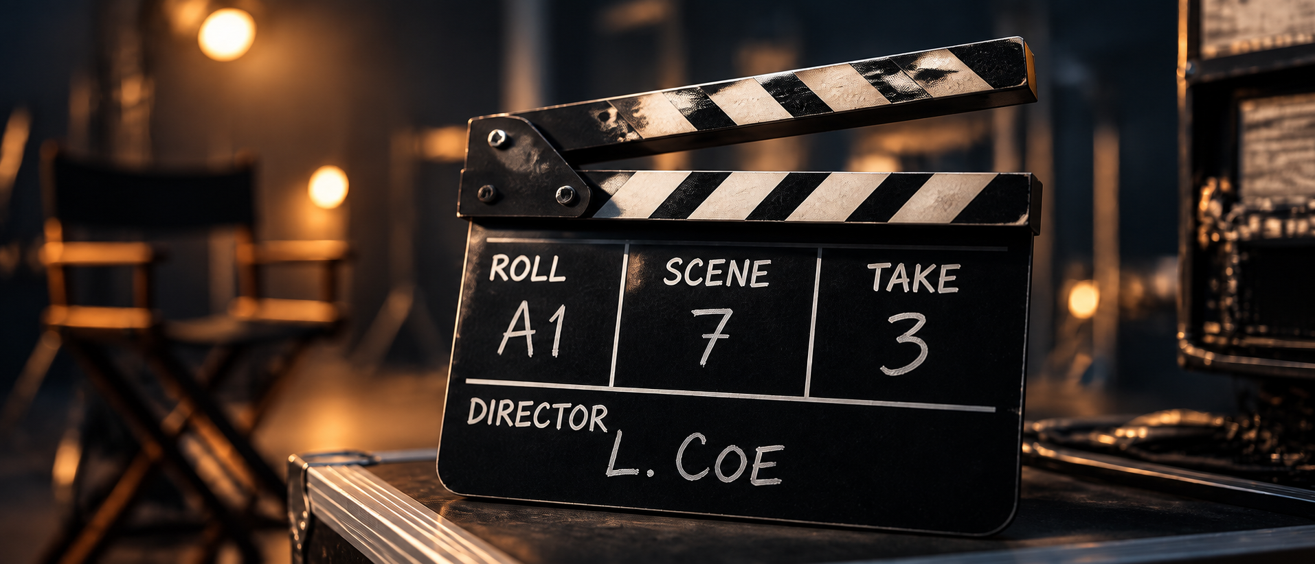 Clapperboard marked with Lily Coe production details